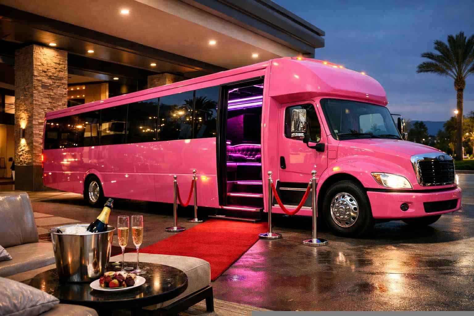Book Your Hurst Pink Party Bus Rental Today