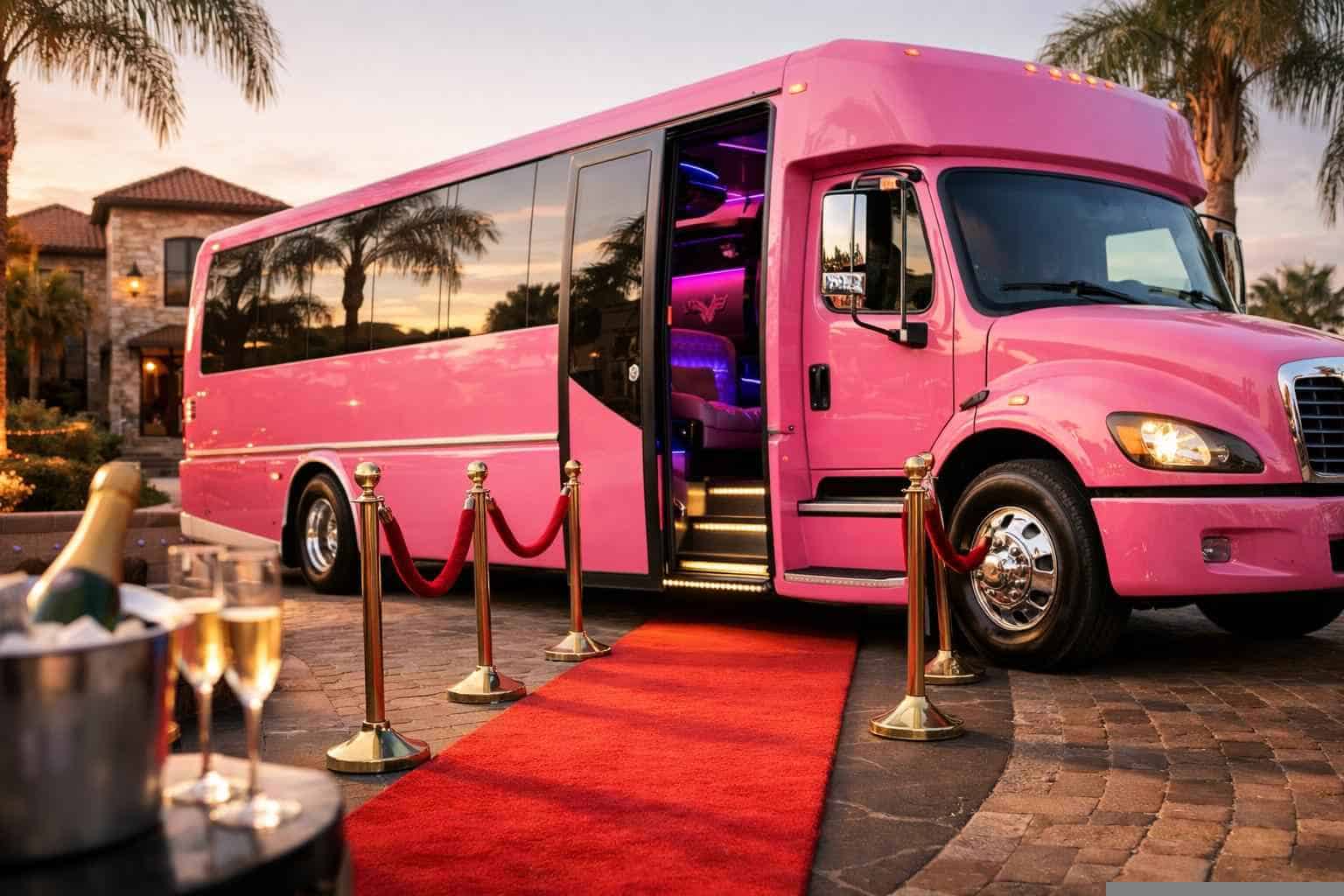 Book Your Keller Pink Party Bus Rental Today