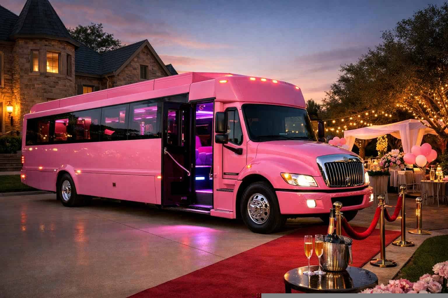 Keller TX Pink Party Bus Rentals for Special Events