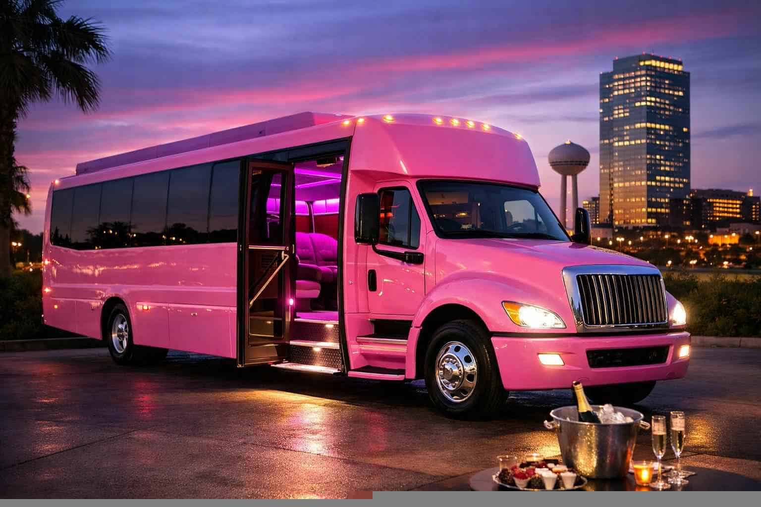 Luxury Pink Party Bus Rentals in Bedford TX