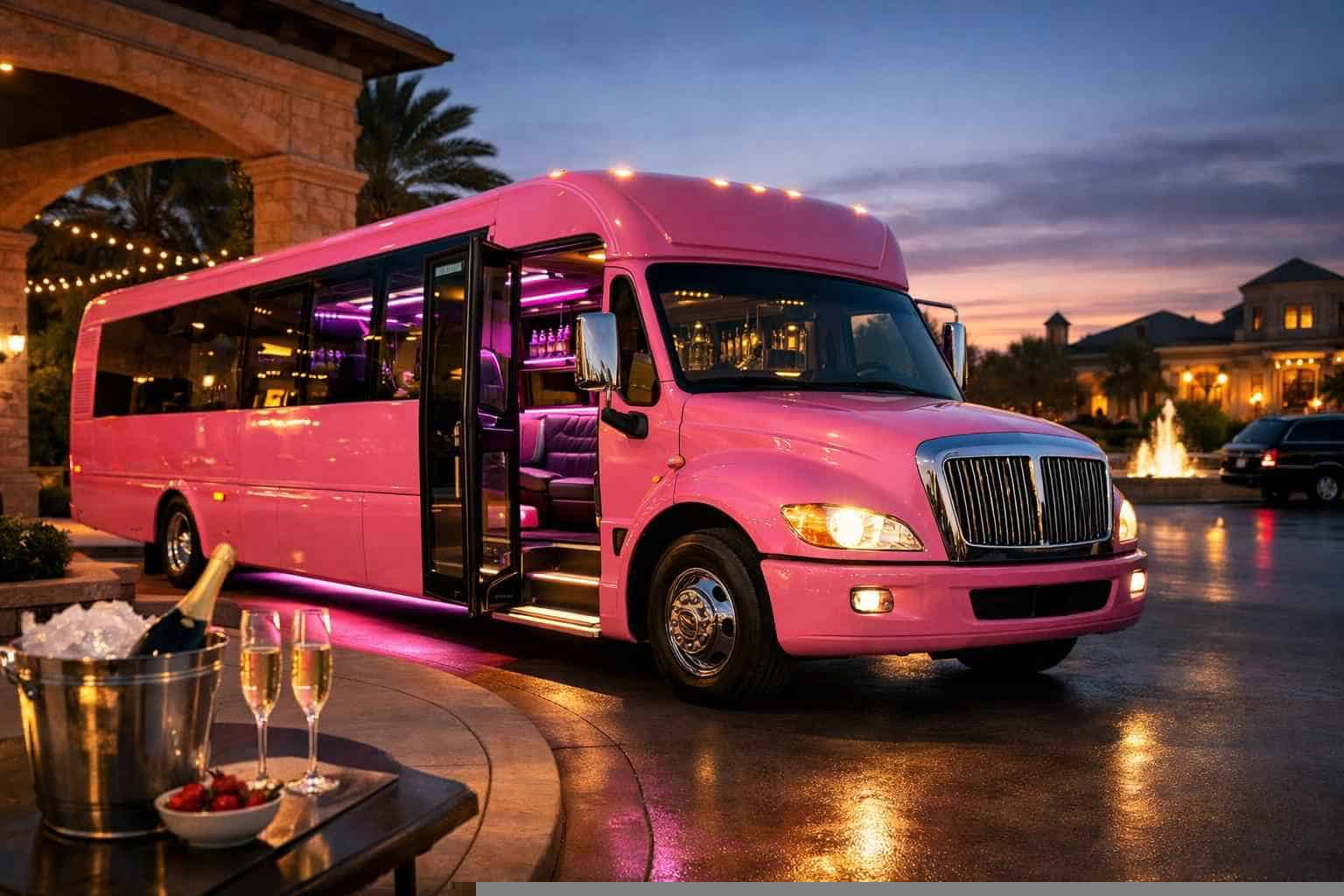 Luxury Pink Party Bus Rentals in Colleyville TX