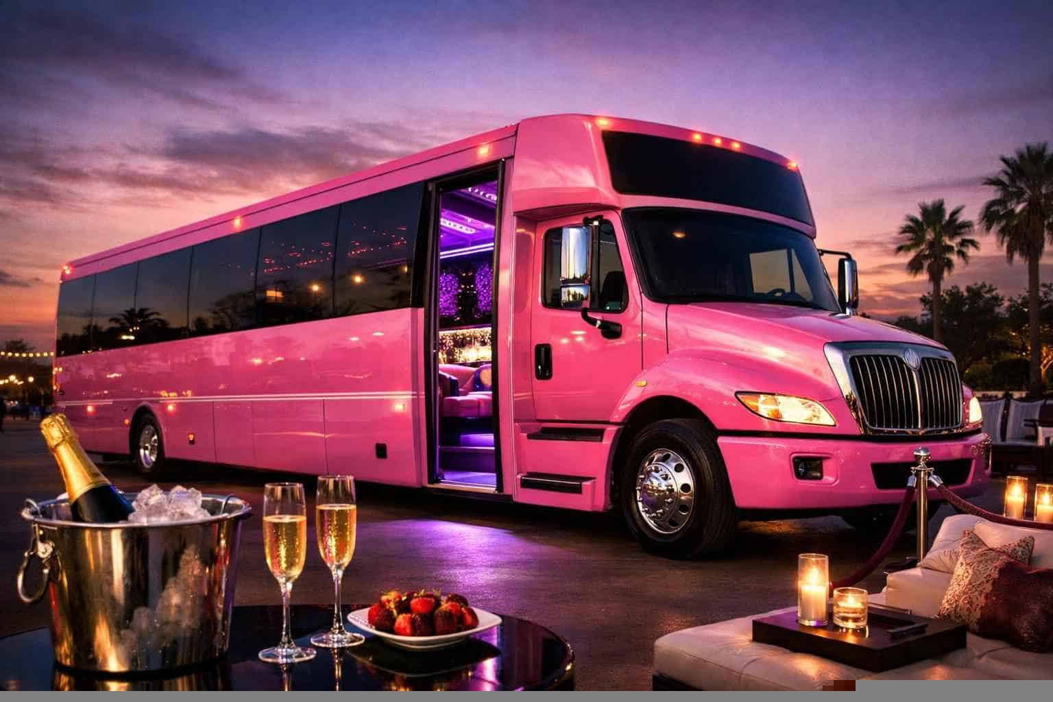 Luxury Pink Party Bus Rentals in Crowley TX