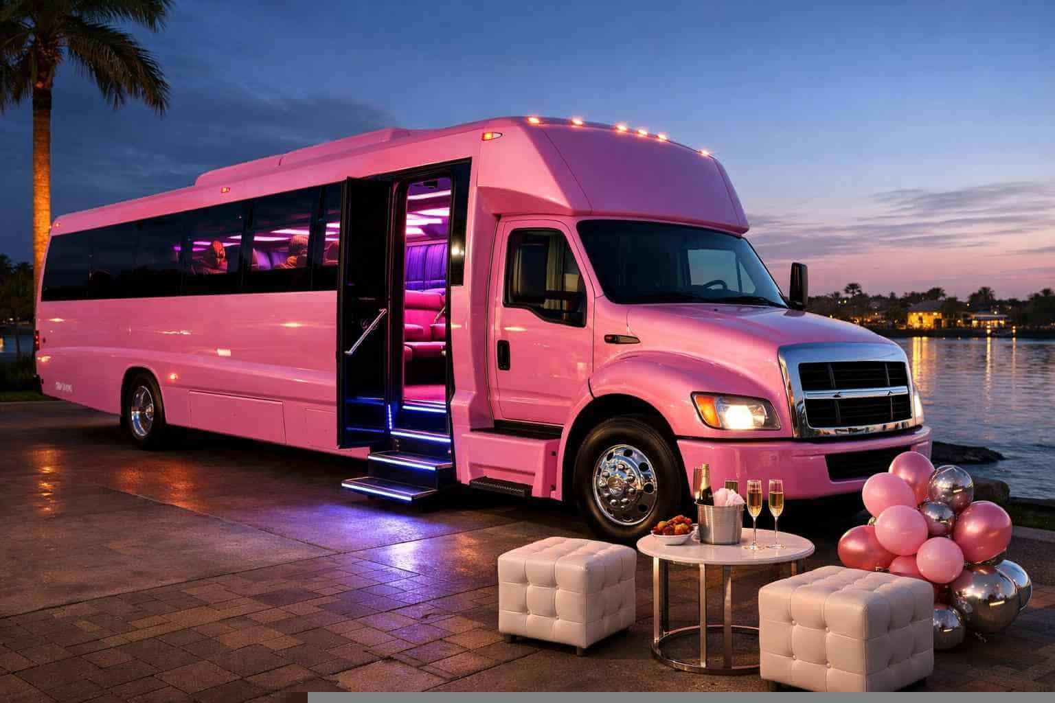 Luxury Pink Party Bus Rentals in Lake Worth TX