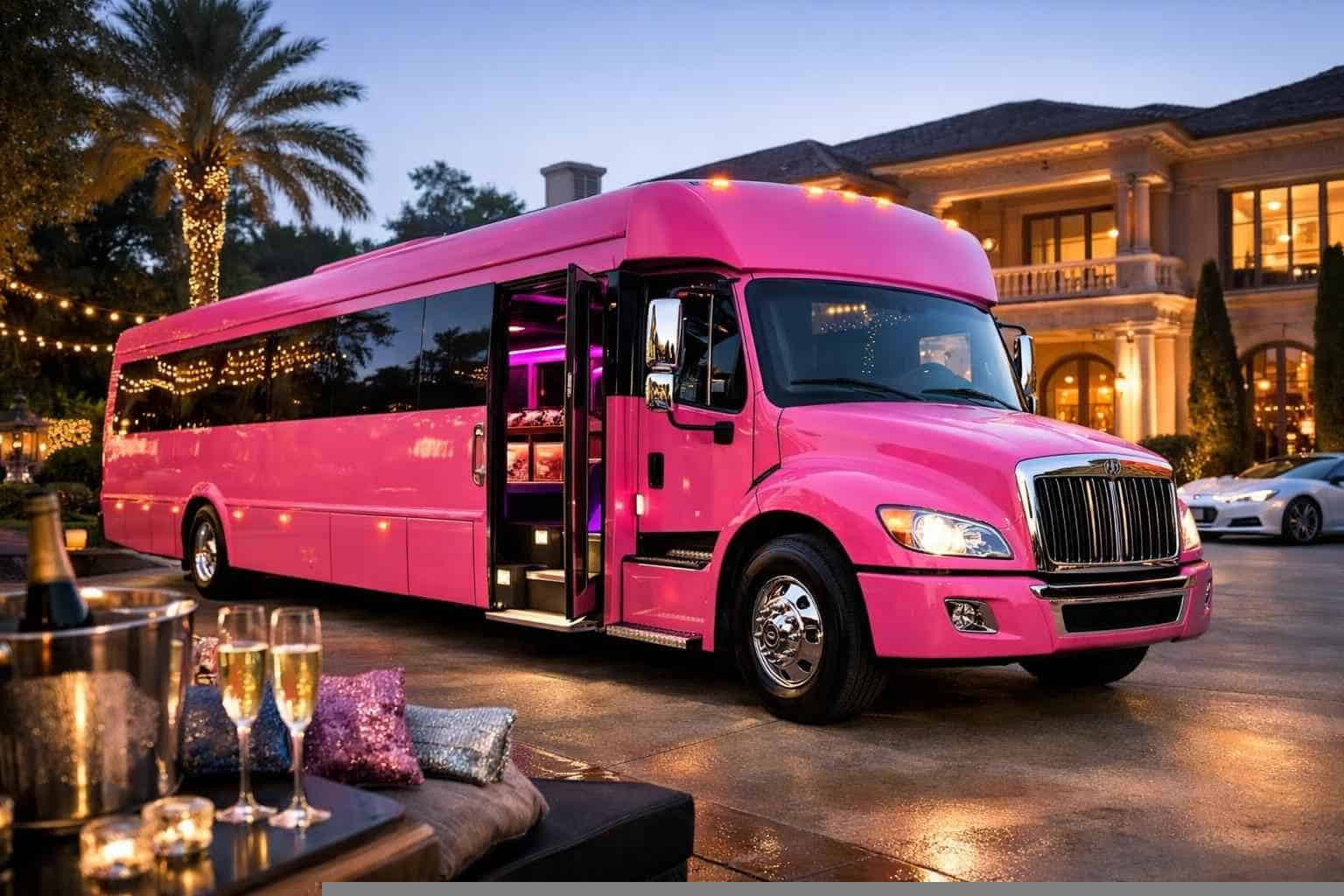 Luxury Pink Party Bus Rentals in River Oaks TX