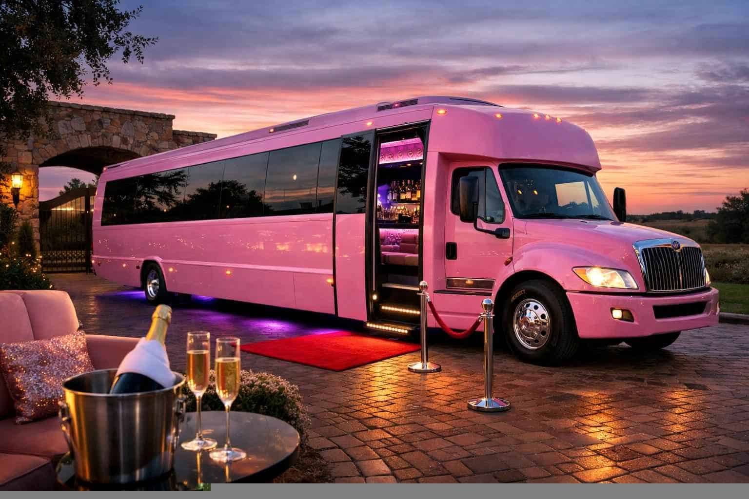 Luxury Pink Party Bus Rentals in Weatherford TX