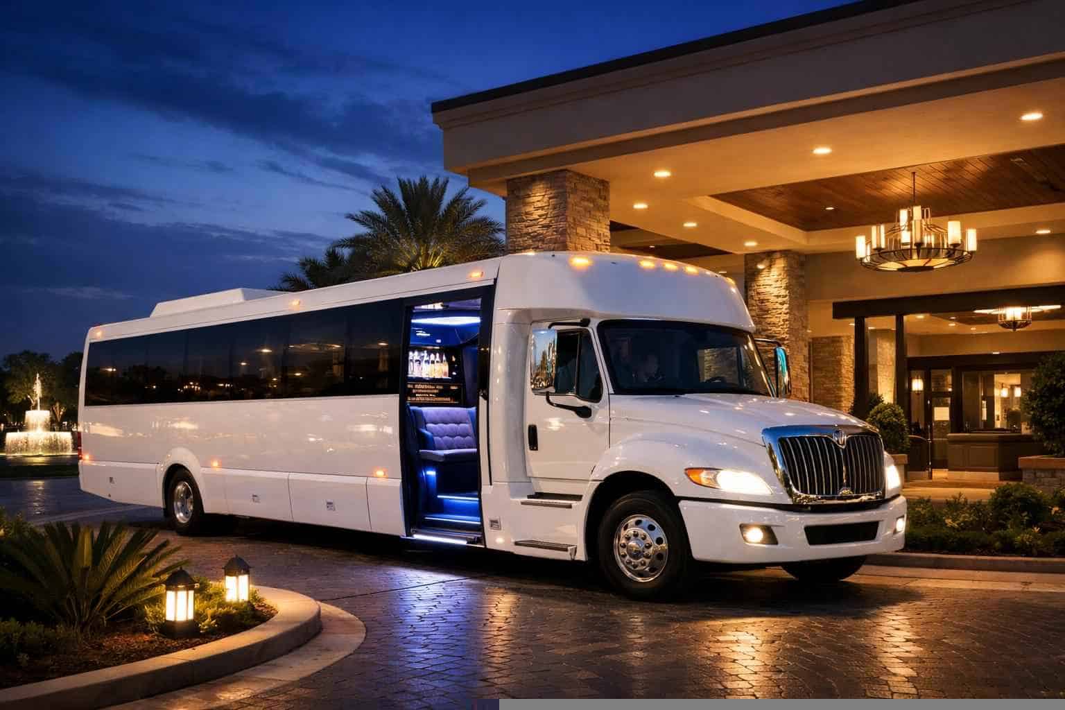 Luxury White Party Bus Rentals in Bedford TX