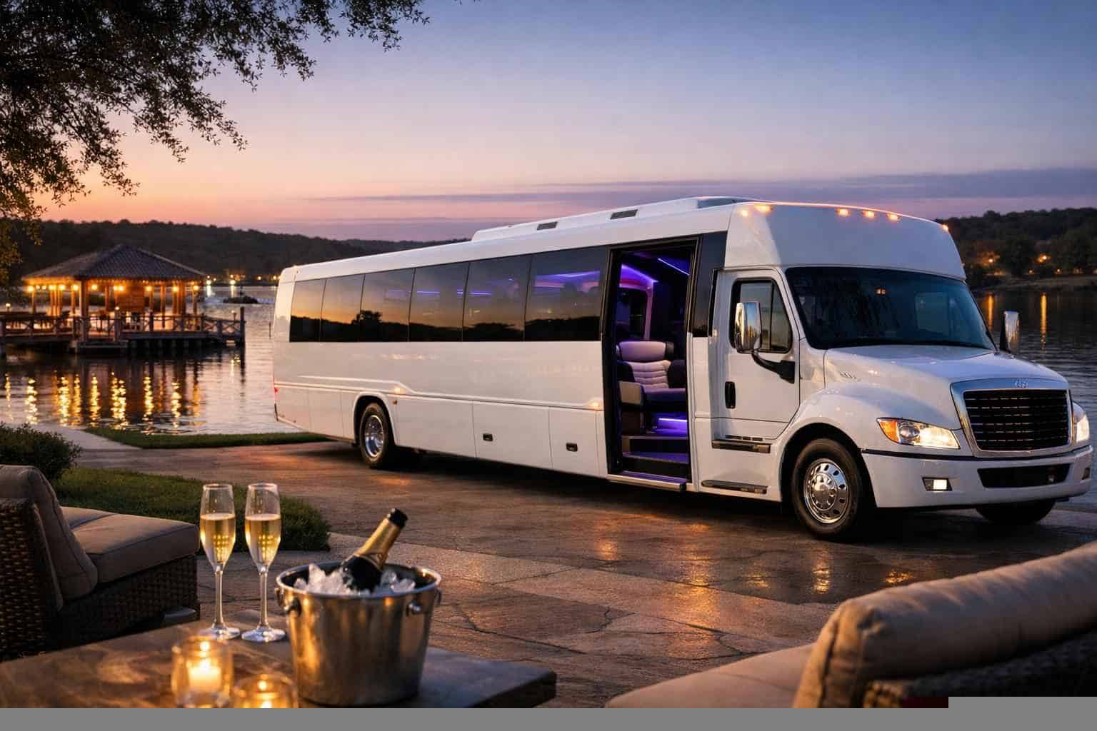 Luxury White Party Bus Rentals in Benbrook TX