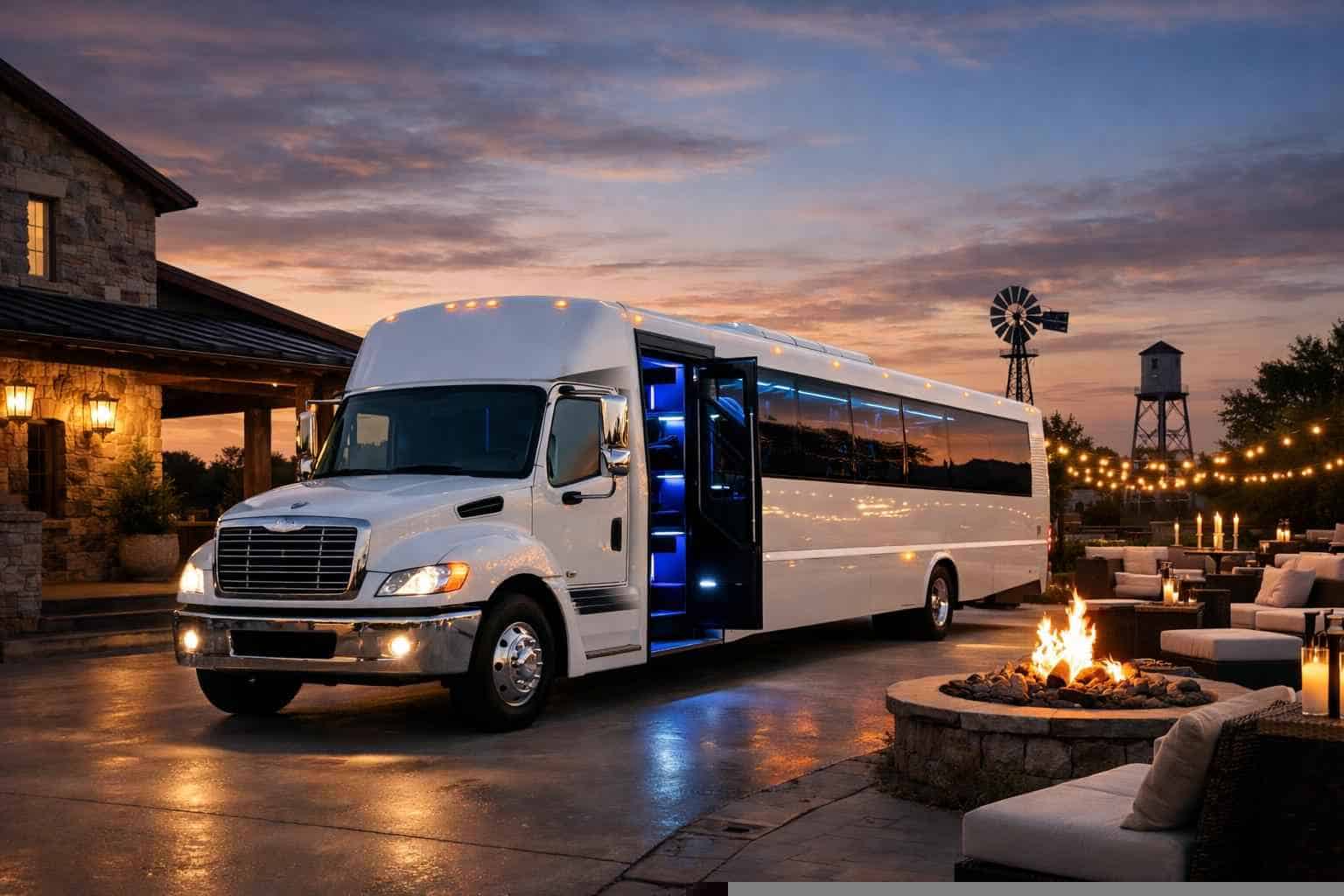 Luxury White Party Bus Rentals in Burleson TX