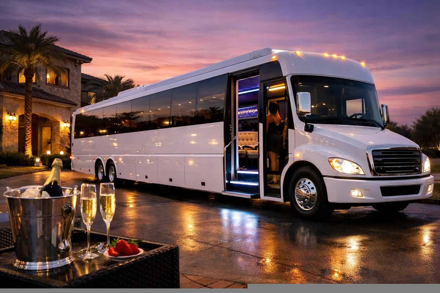 Luxury White Party Bus Rentals in Crowley TX