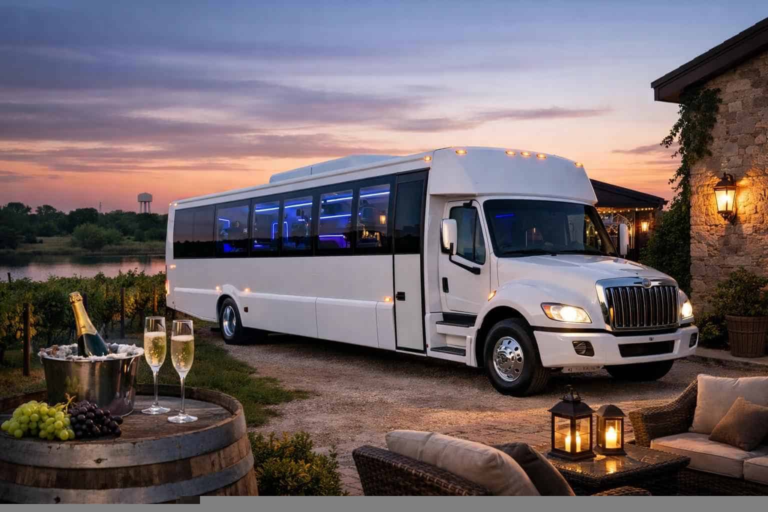 Luxury White Party Bus Rentals in Grapevine TX