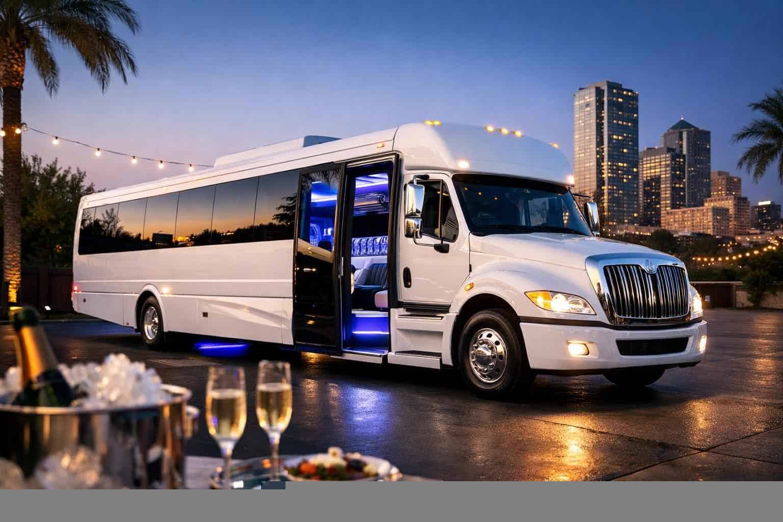 Luxury White Party Bus Rentals in Haltom City TX
