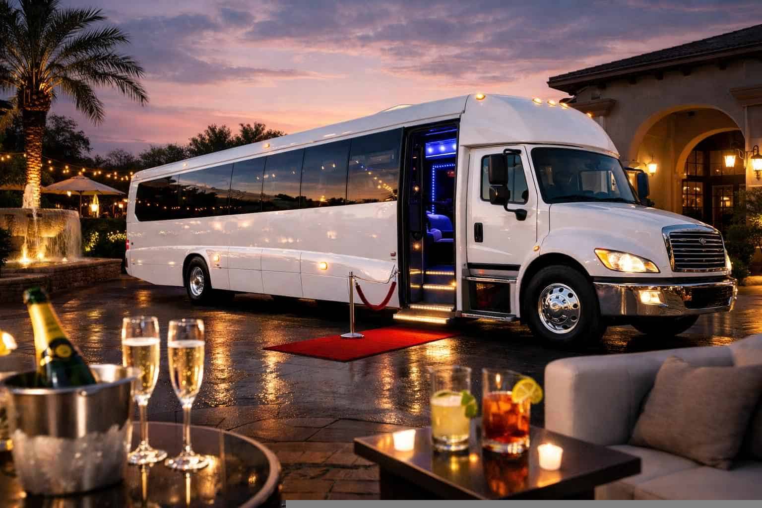 Luxury White Party Bus Rentals in Hurst TX