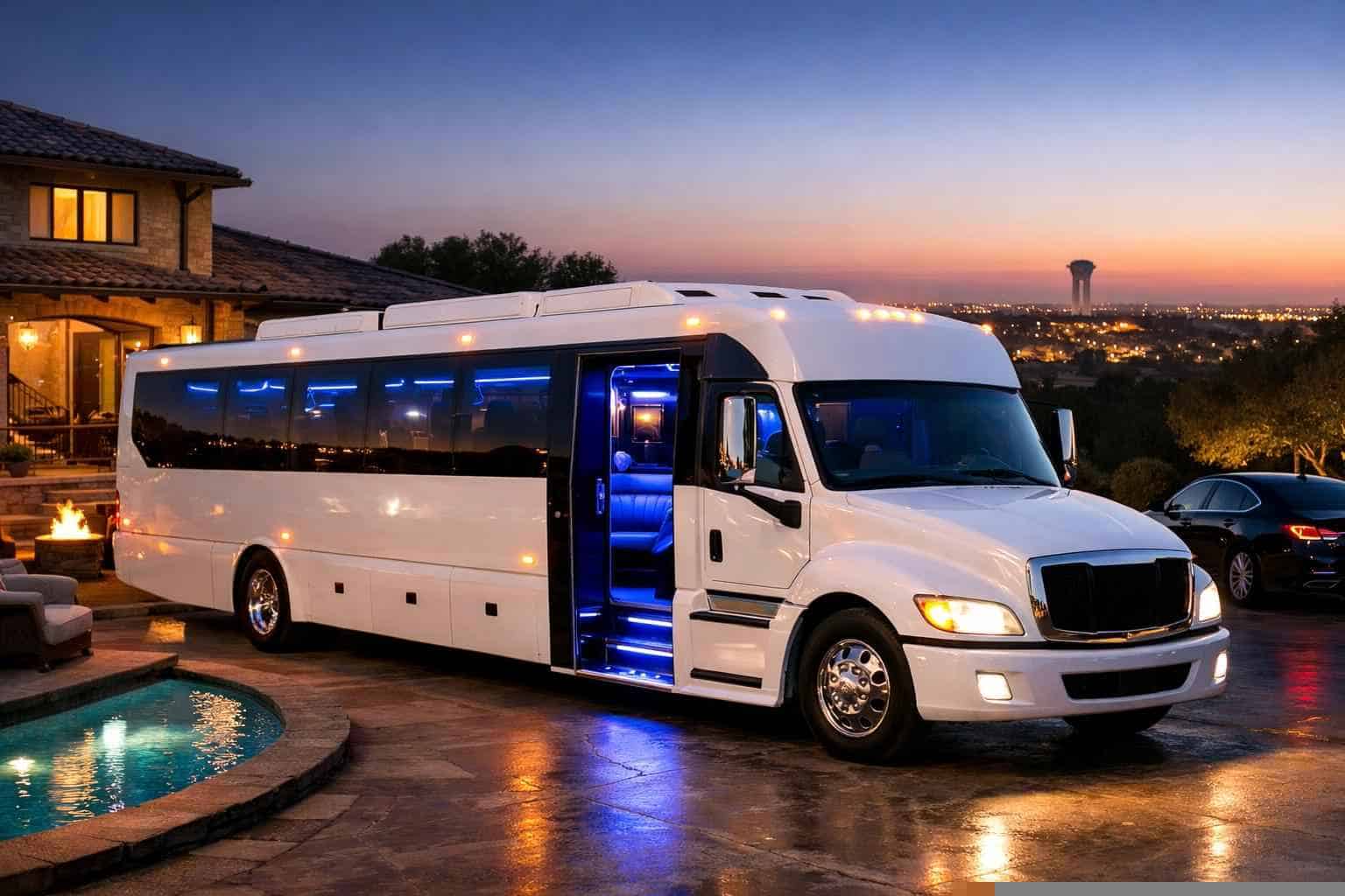 Luxury White Party Bus Rentals in Keller TX