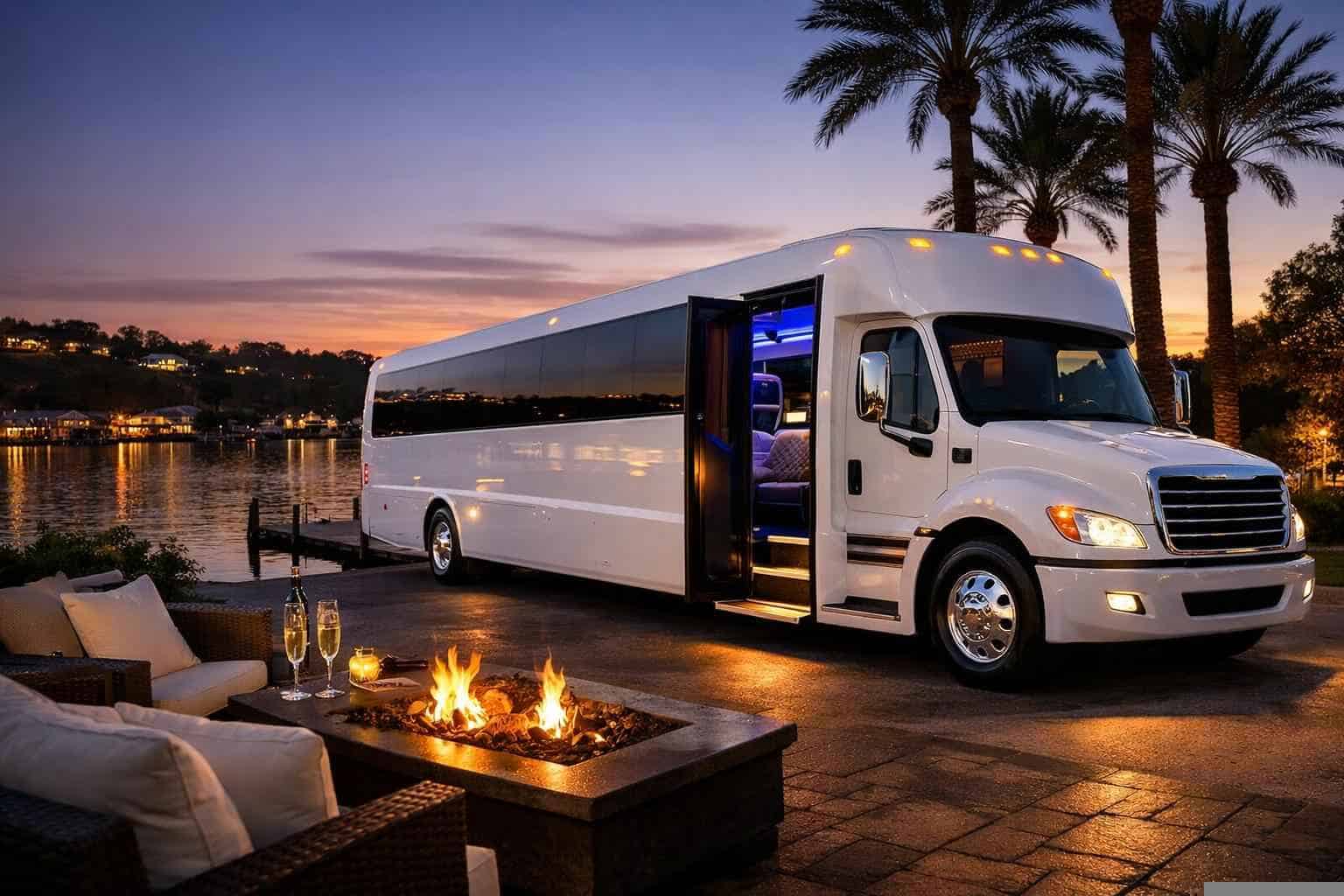 Luxury White Party Bus Rentals in Lake Worth TX