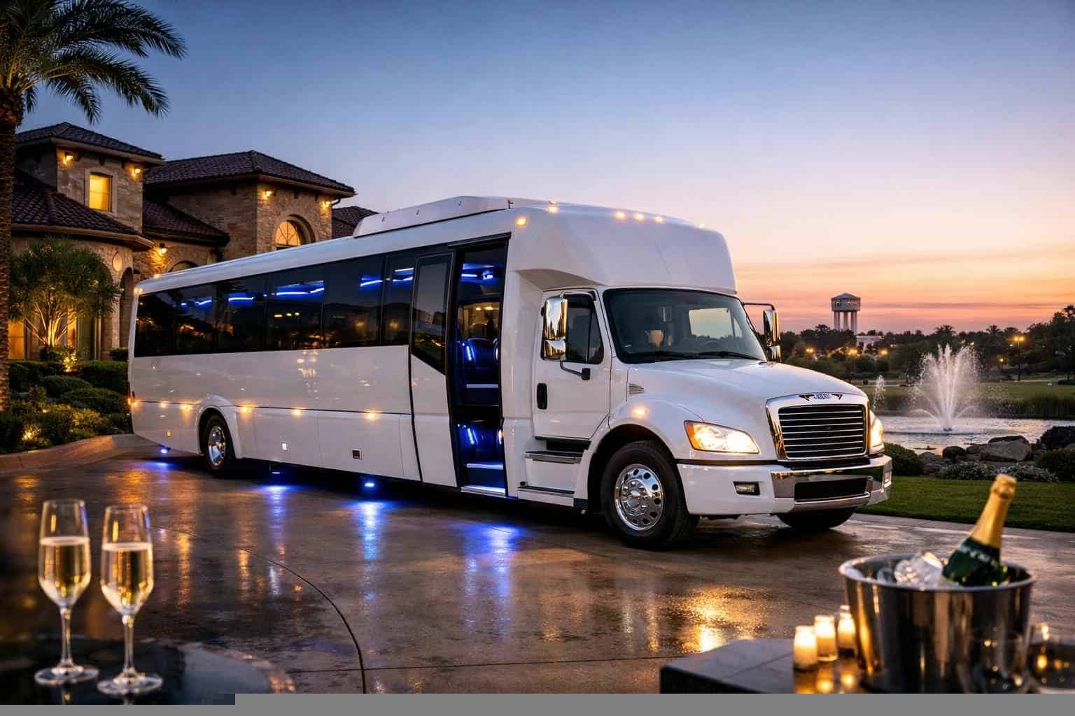 Luxury White Party Bus Rentals in Mansfield TX