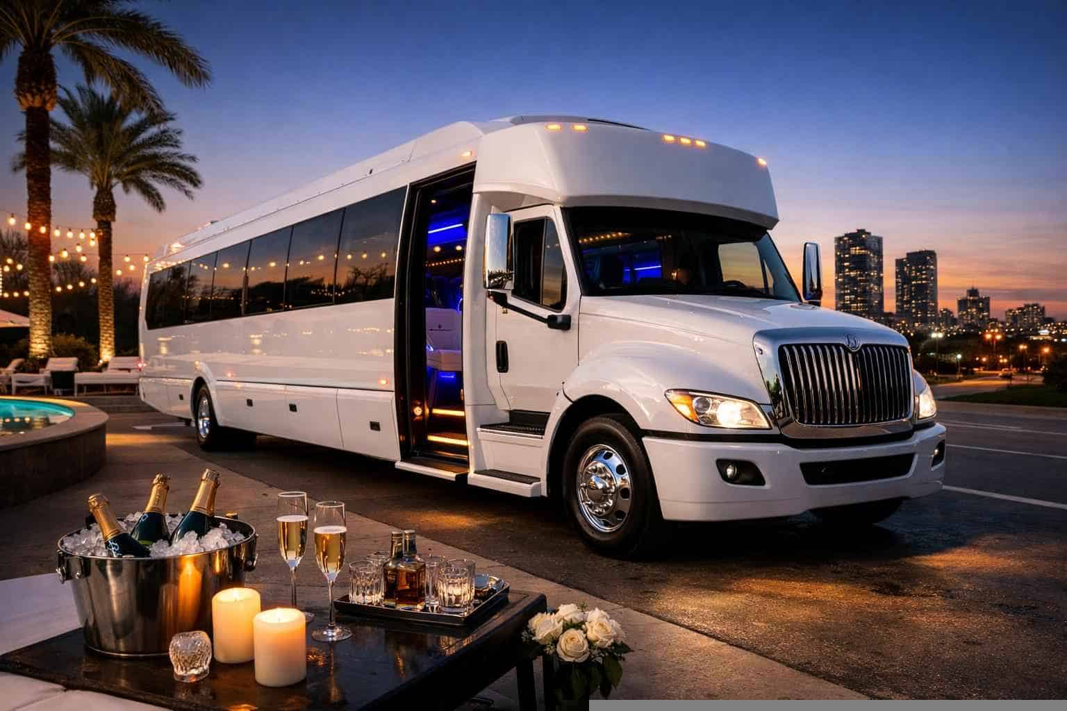 Luxury White Party Bus Rentals in North Richland Hills TX