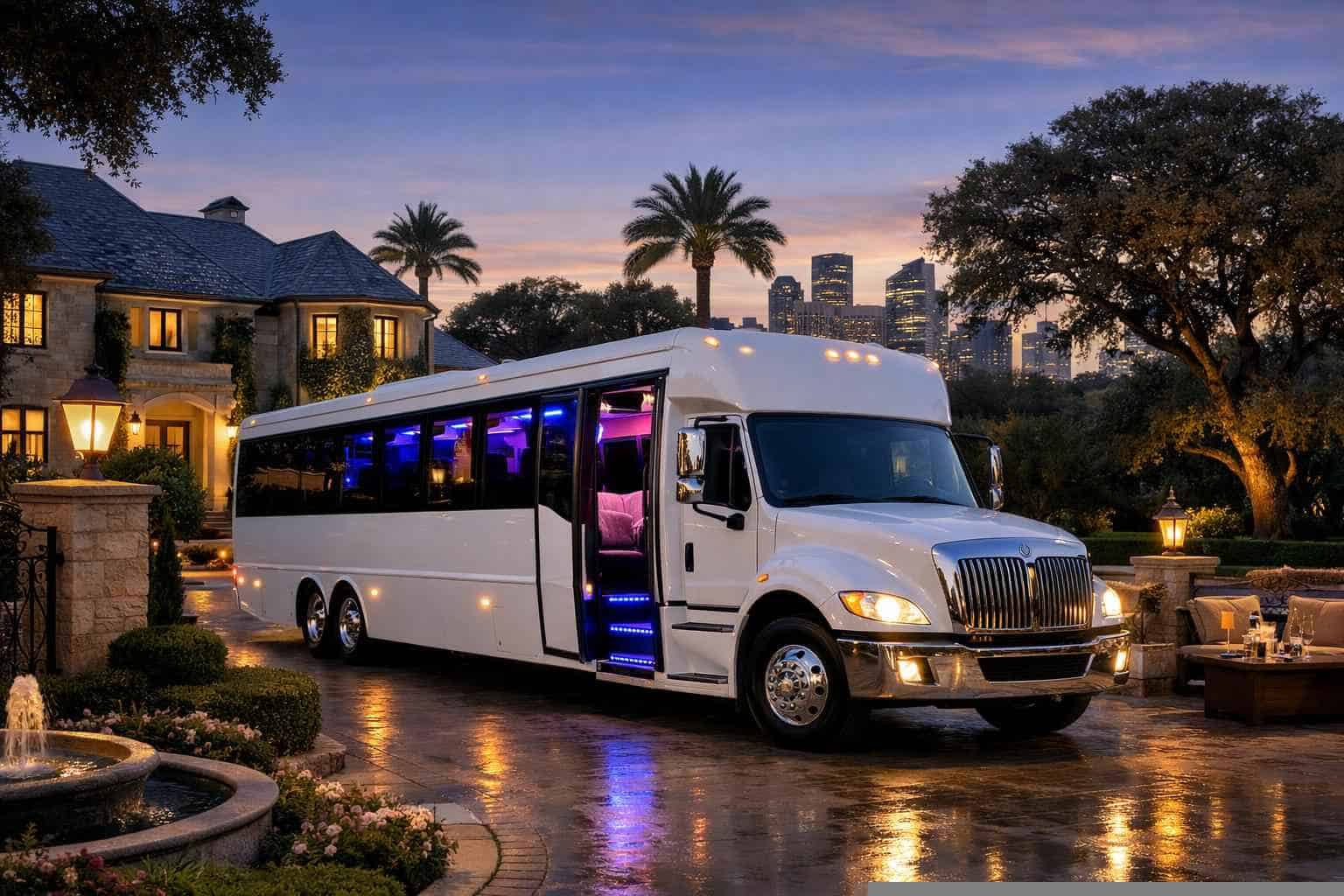 Luxury White Party Bus Rentals in River Oaks TX