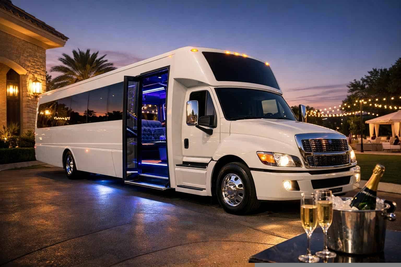 Luxury White Party Bus Rentals in Saginaw TX