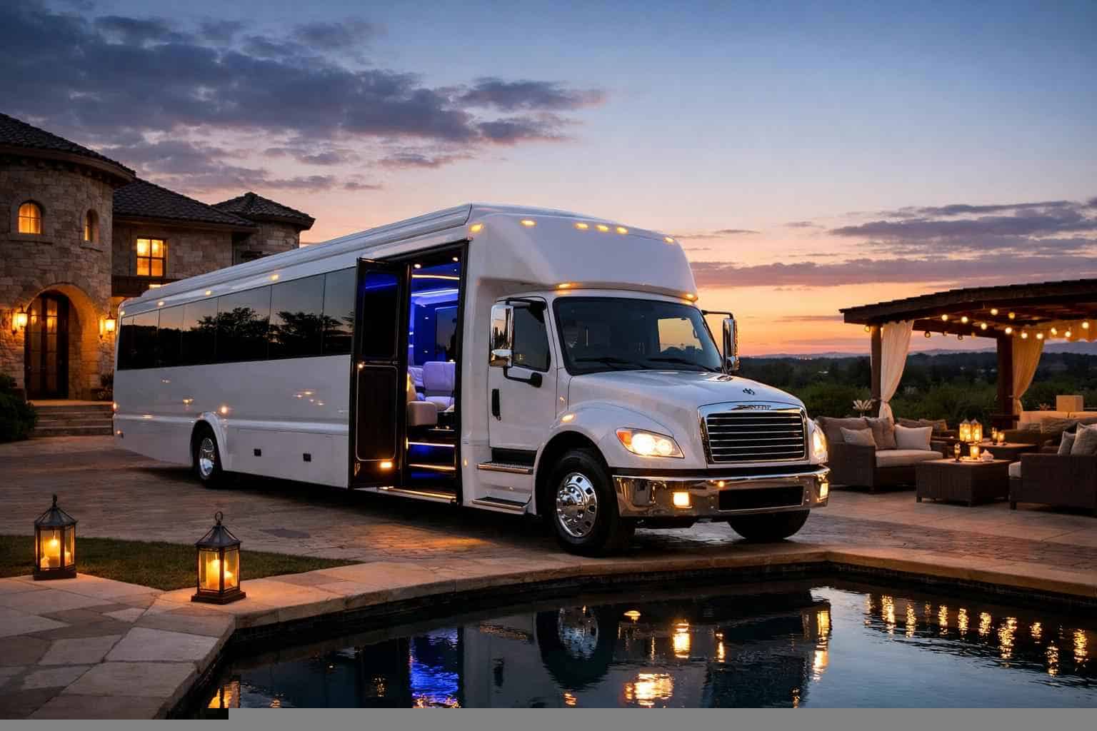 Luxury White Party Bus Rentals in Weatherford TX