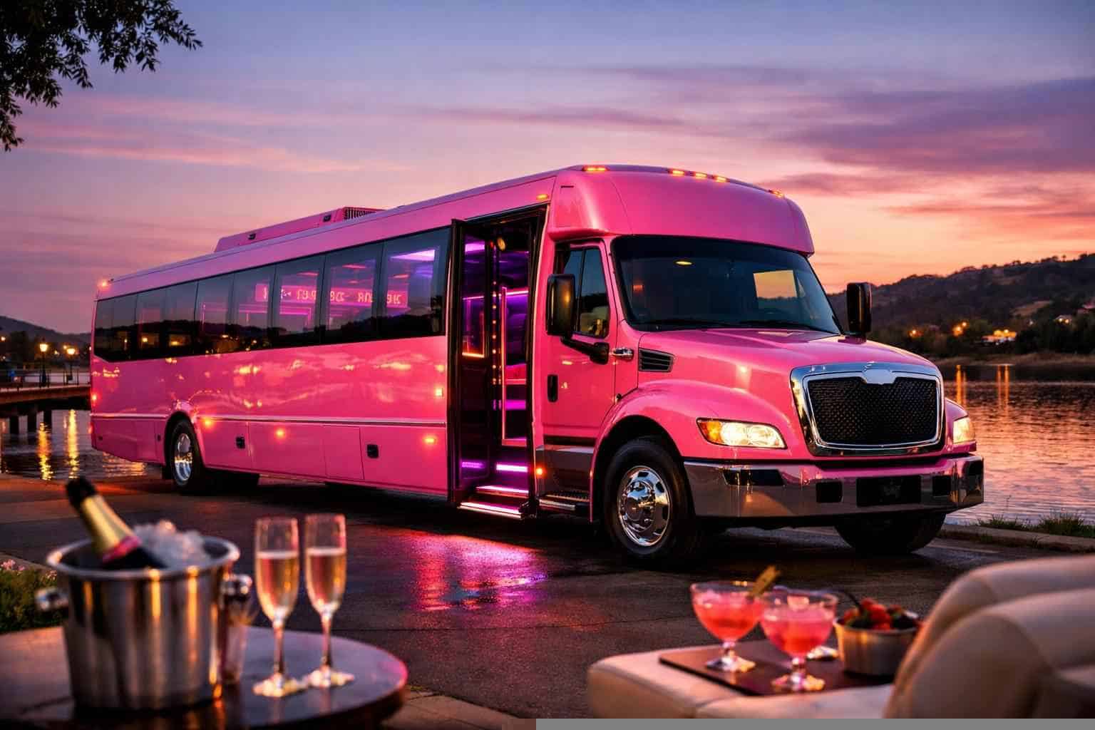 Pink Party Bus Rental Near Me in Benbrook Texas