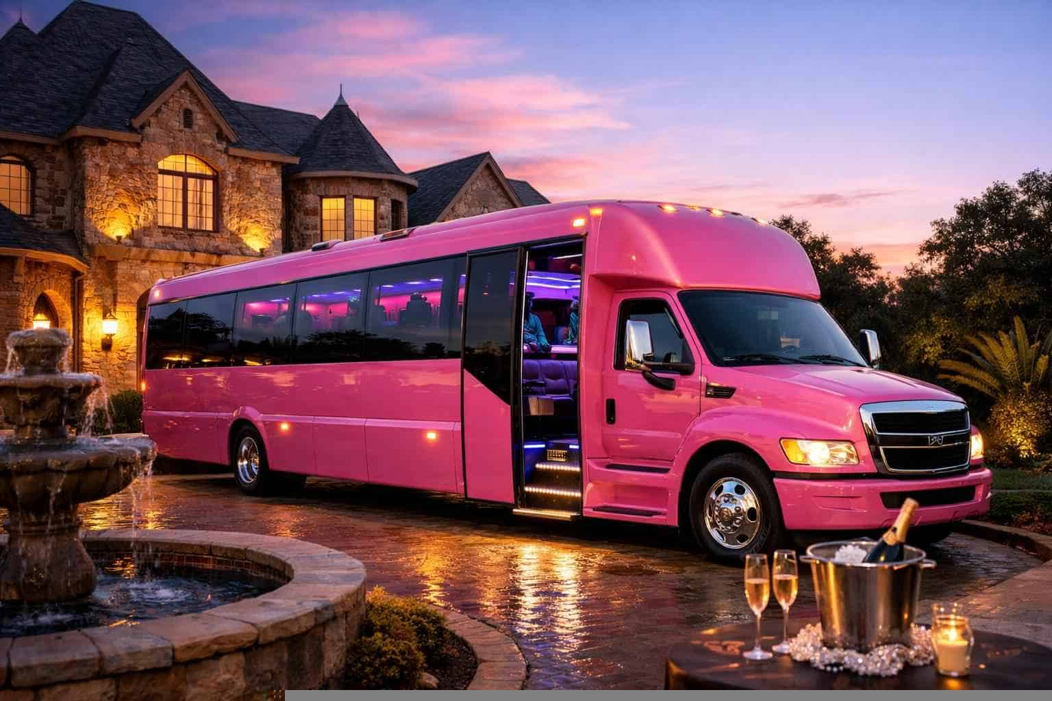 Pink Party Bus Rental Near Me in Colleyville Texas
