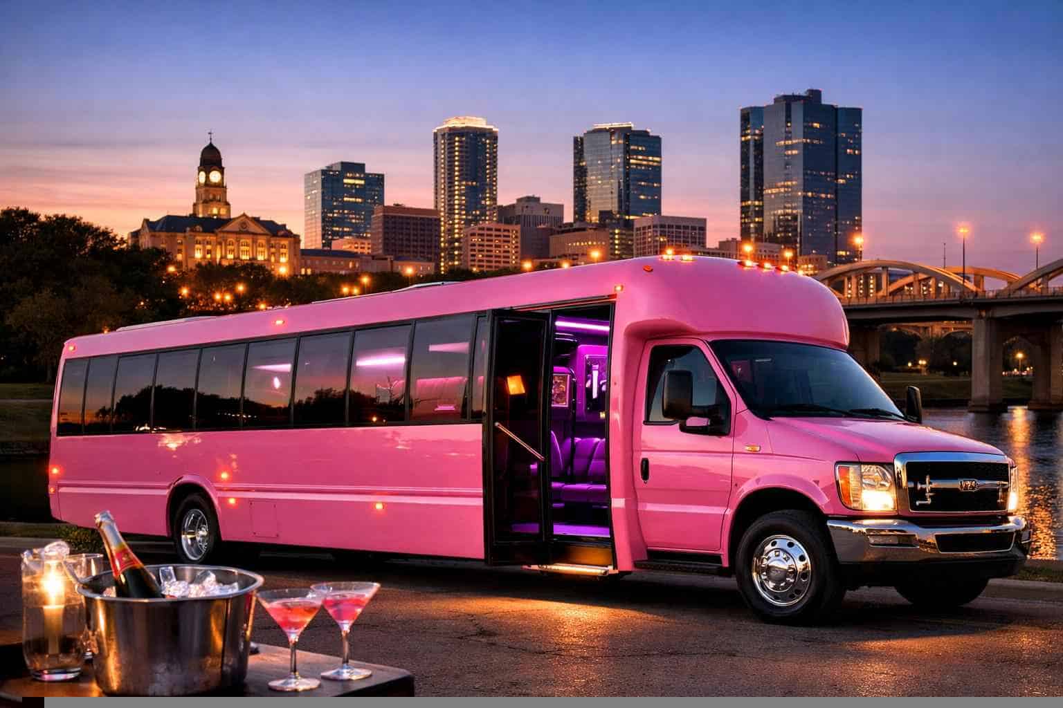 Pink Party Bus Rental Near Me in Fort Worth Texas