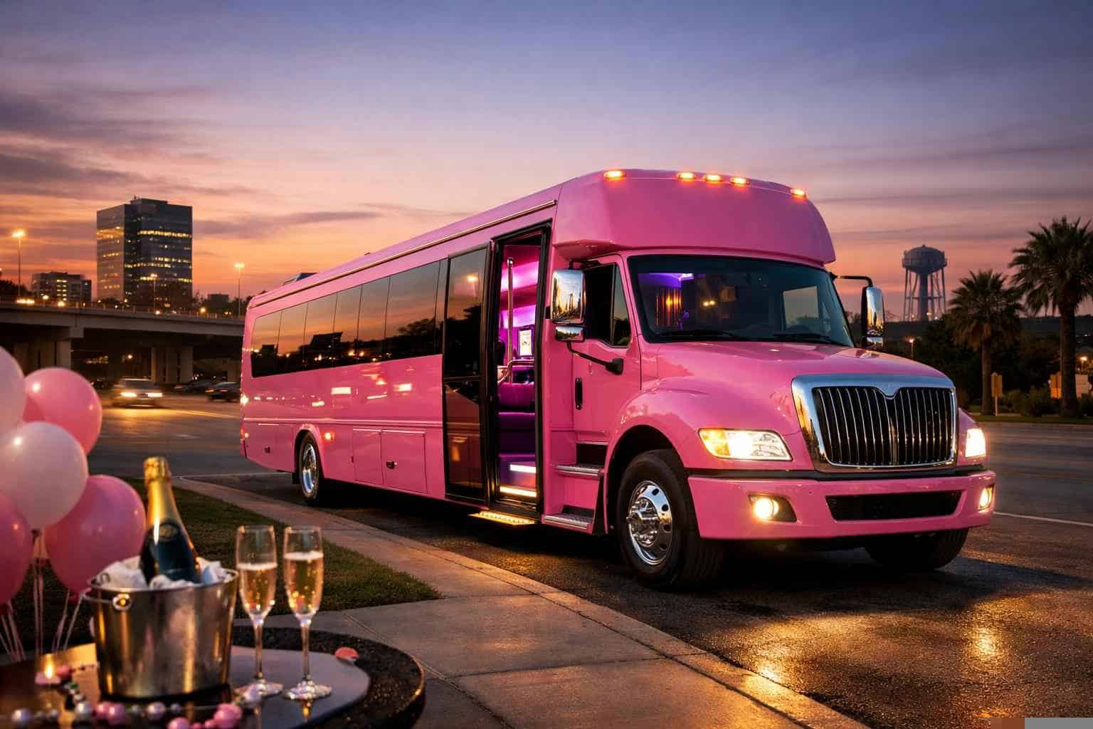 Pink Party Bus Rental Near Me in Hurst Texas