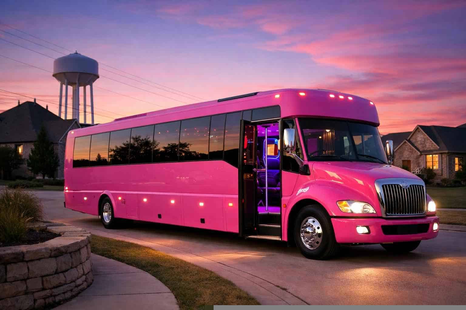 Pink Party Bus Rental Near Me in Keller Texas