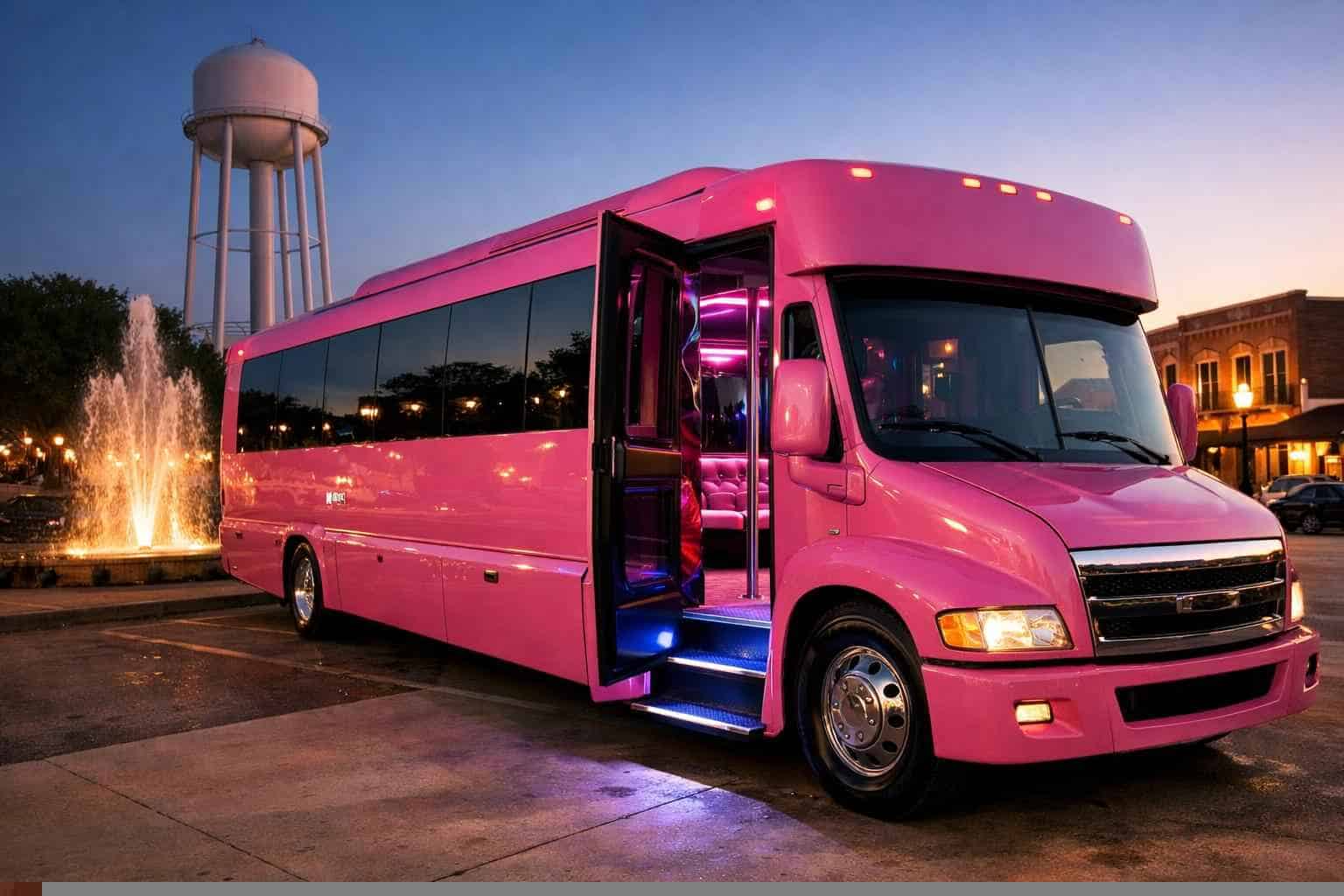 Pink Party Bus Rental Near Me in Mansfield Texas