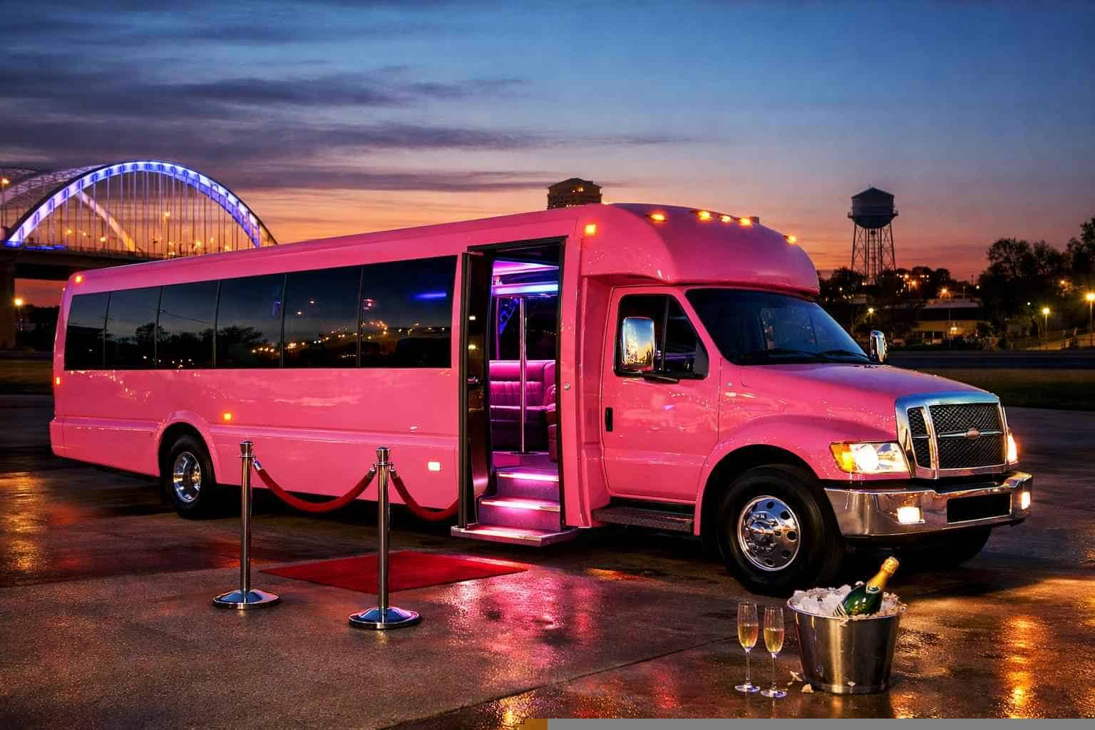 Pink Party Bus Rental Near Me in Saginaw Texas