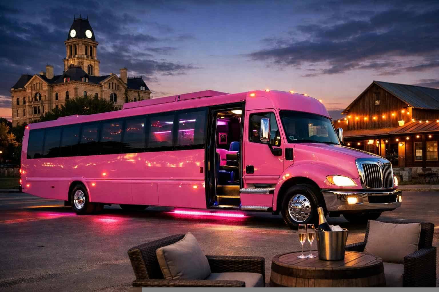 Pink Party Bus Rental Near Me in Weatherford Texas