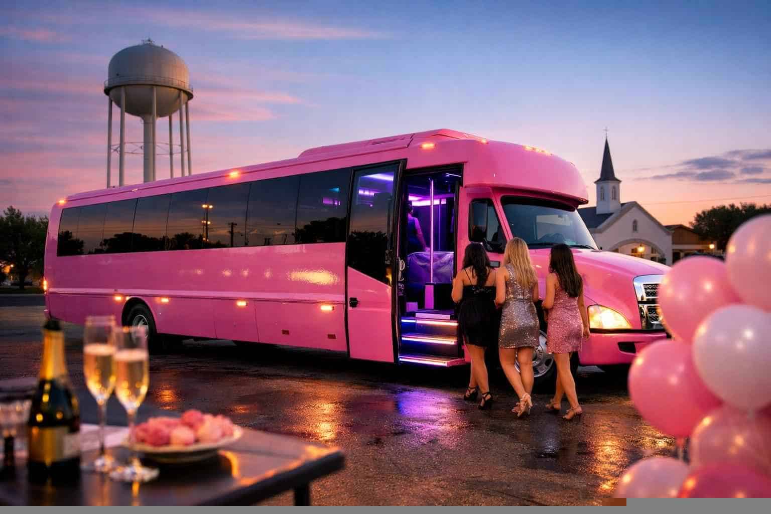 Pink Party Bus Rental Near Me in White Settlement Texas