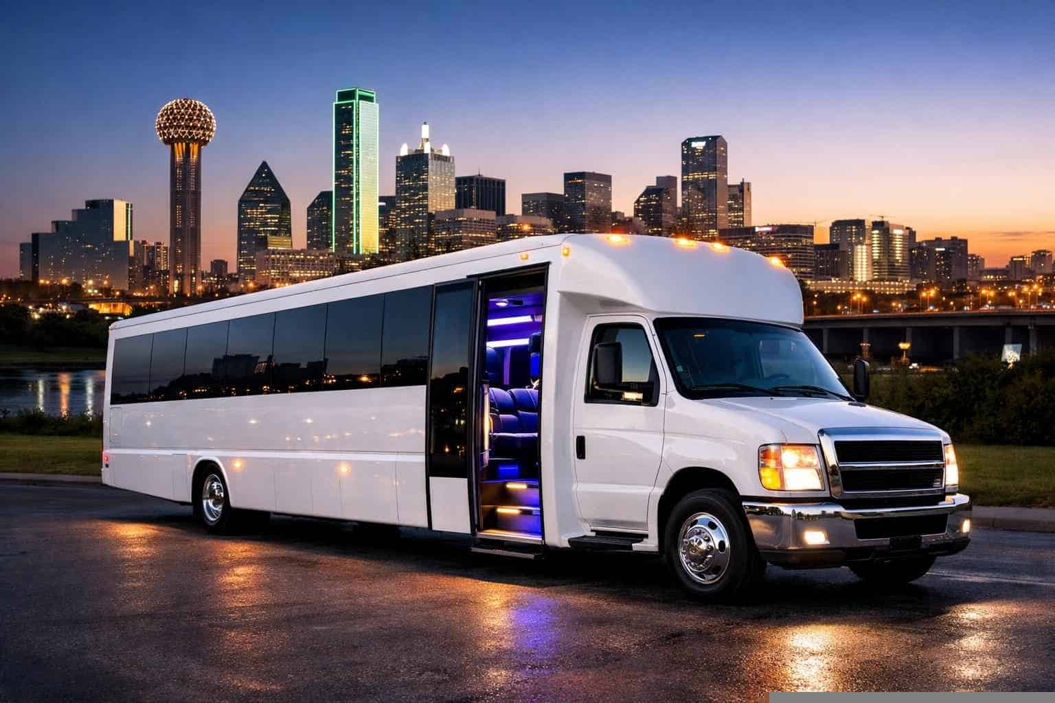 White Party Bus Rental Near Me in Bedford Texas
