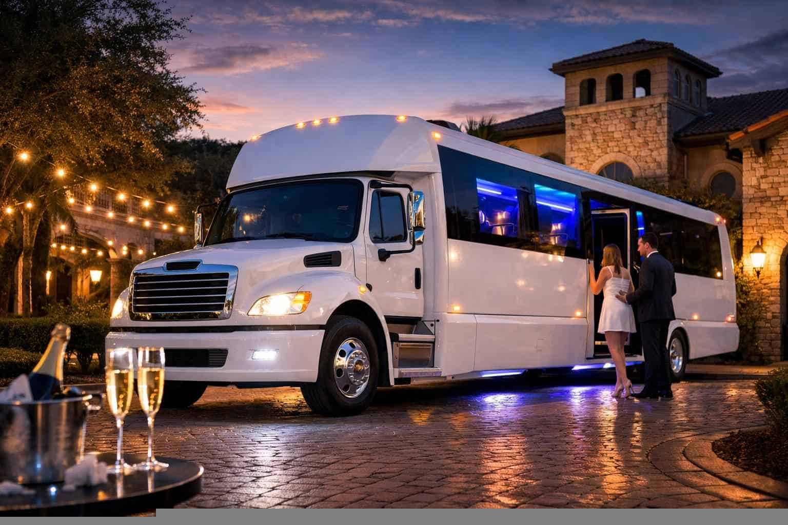 White Party Bus Rental Near Me in Colleyville Texas