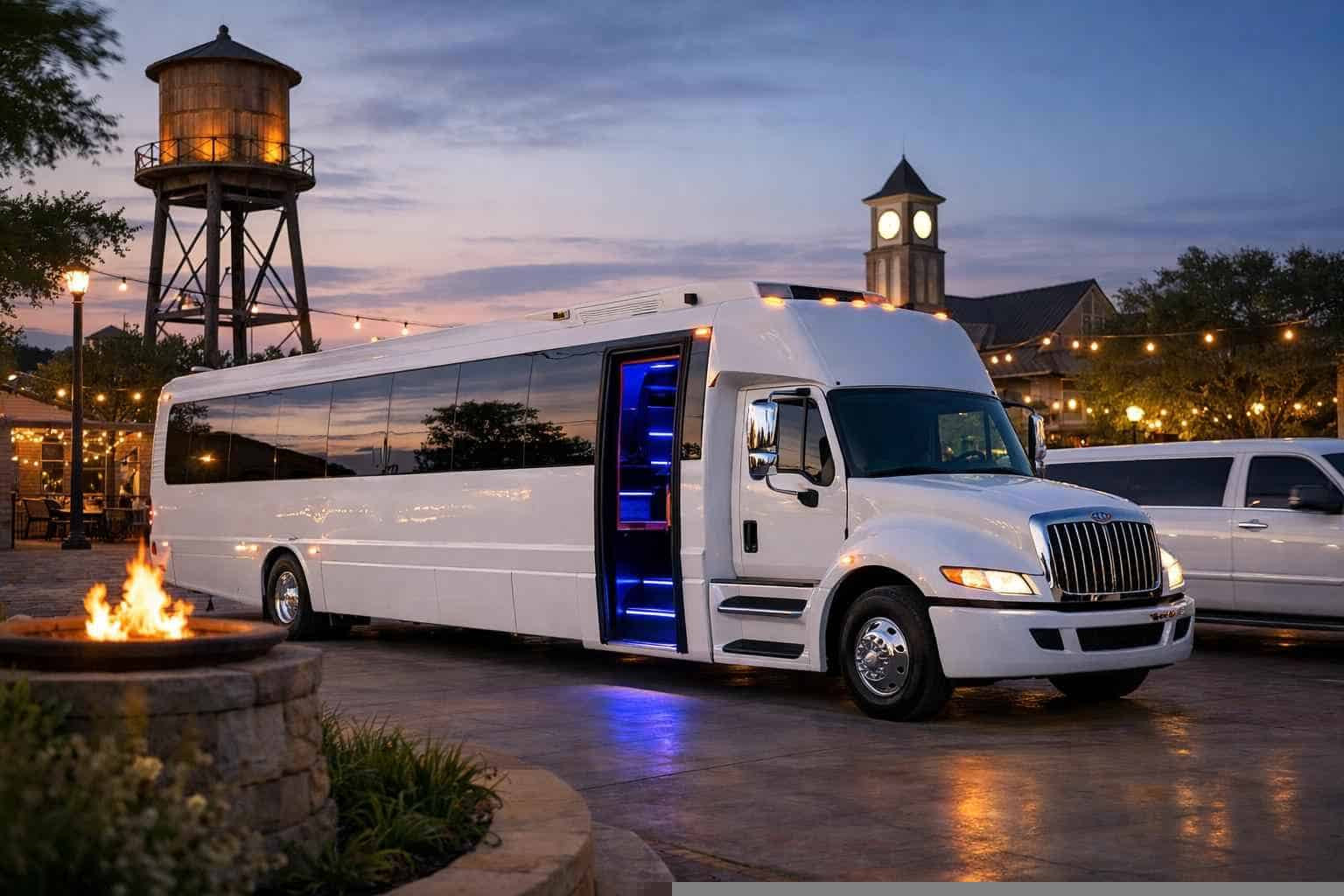 White Party Bus Rental Near Me in Keller Texas