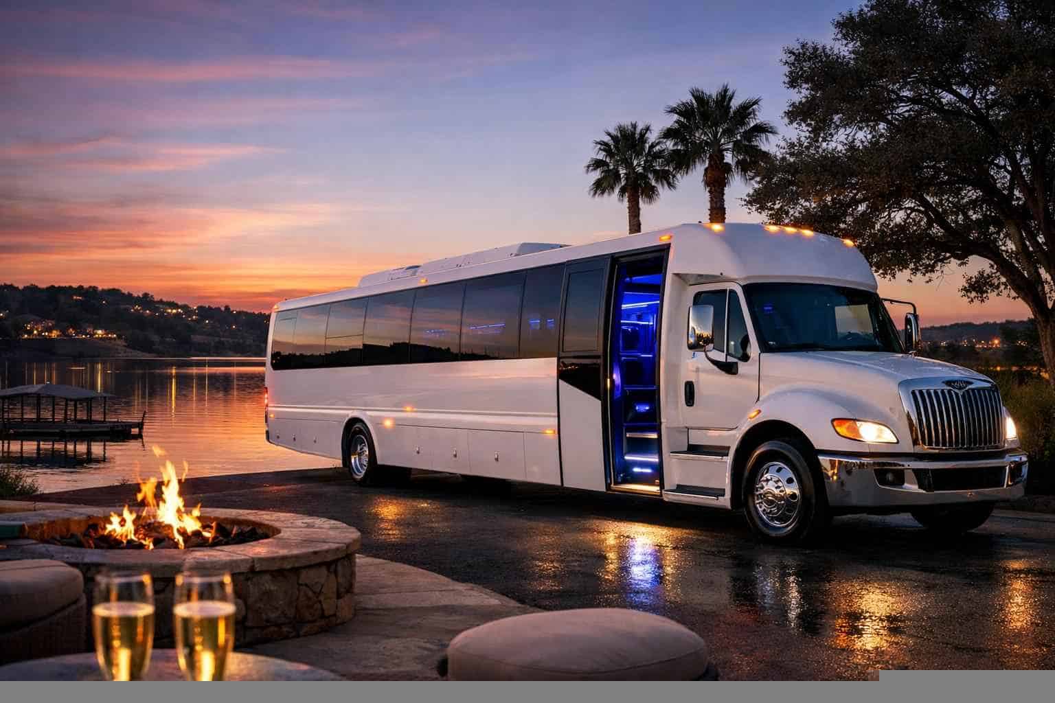 White Party Bus Rental Near Me in Lake Worth Texas
