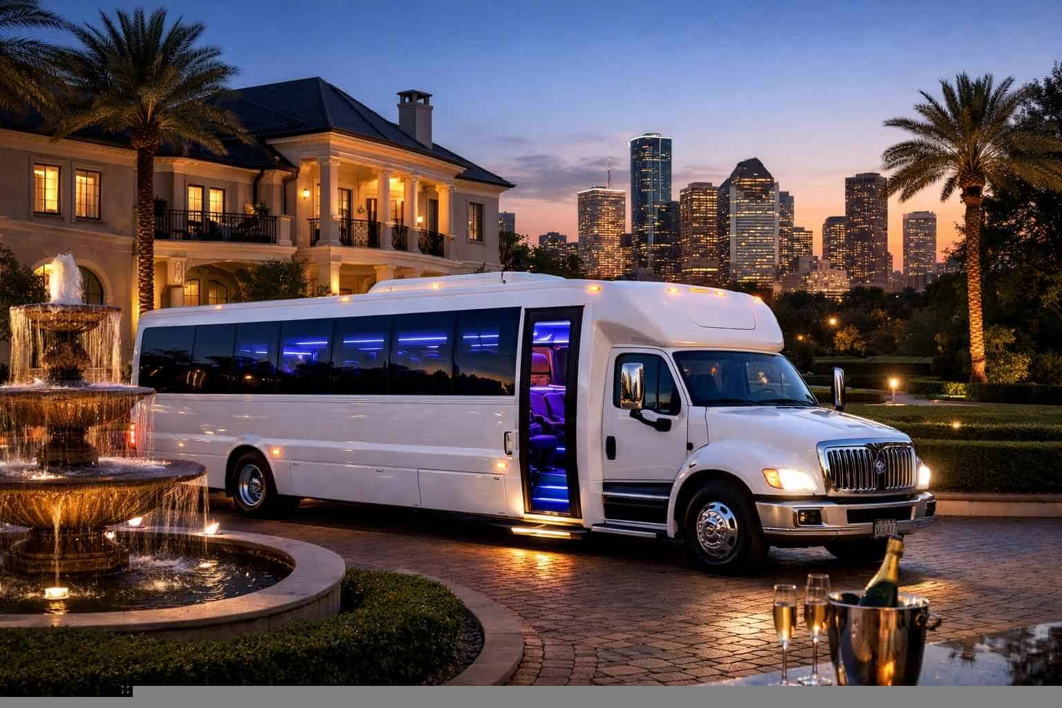 White Party Bus Rental Near Me in River Oaks Texas