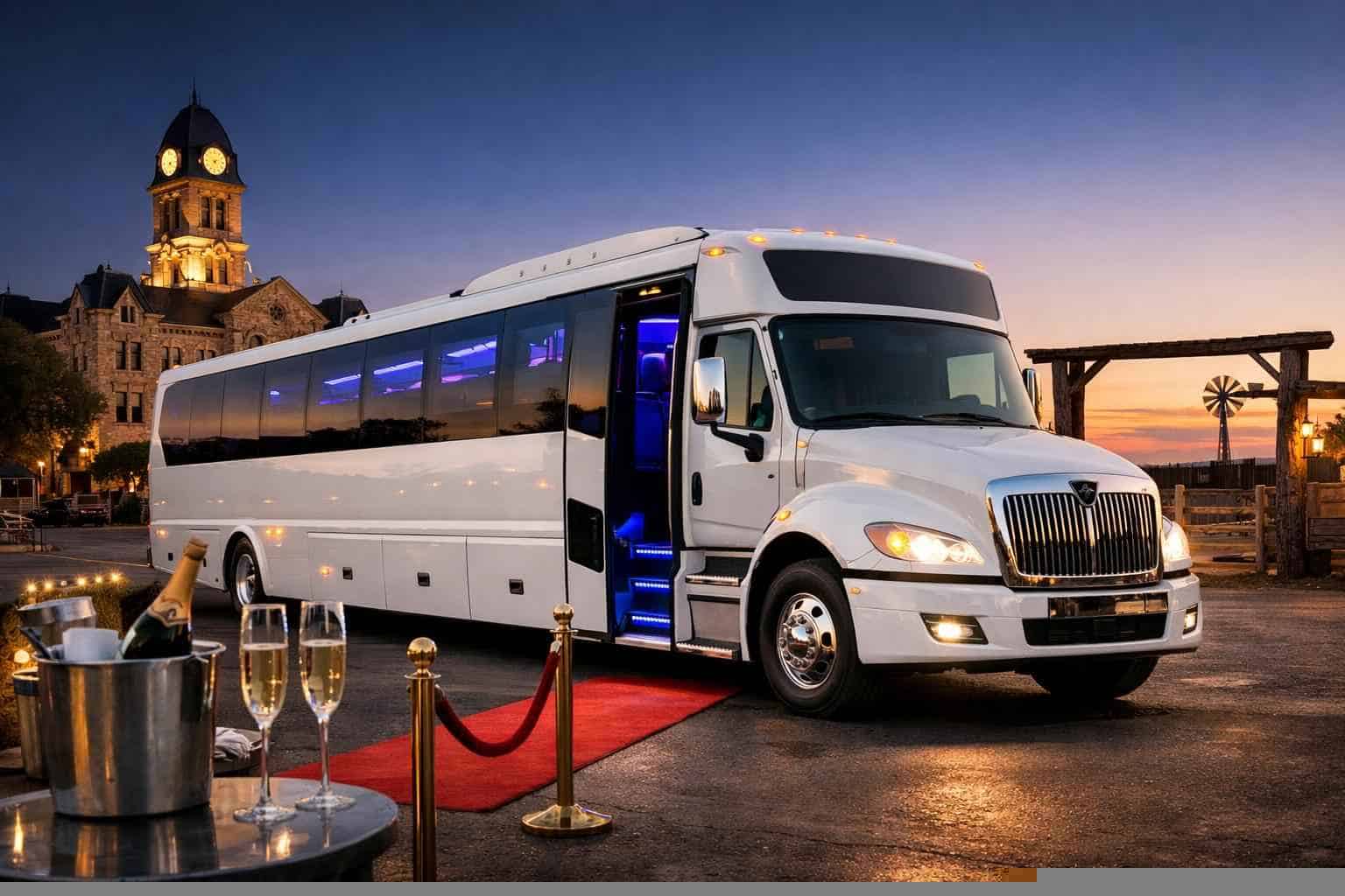 White Party Bus Rental Near Me in Weatherford Texas